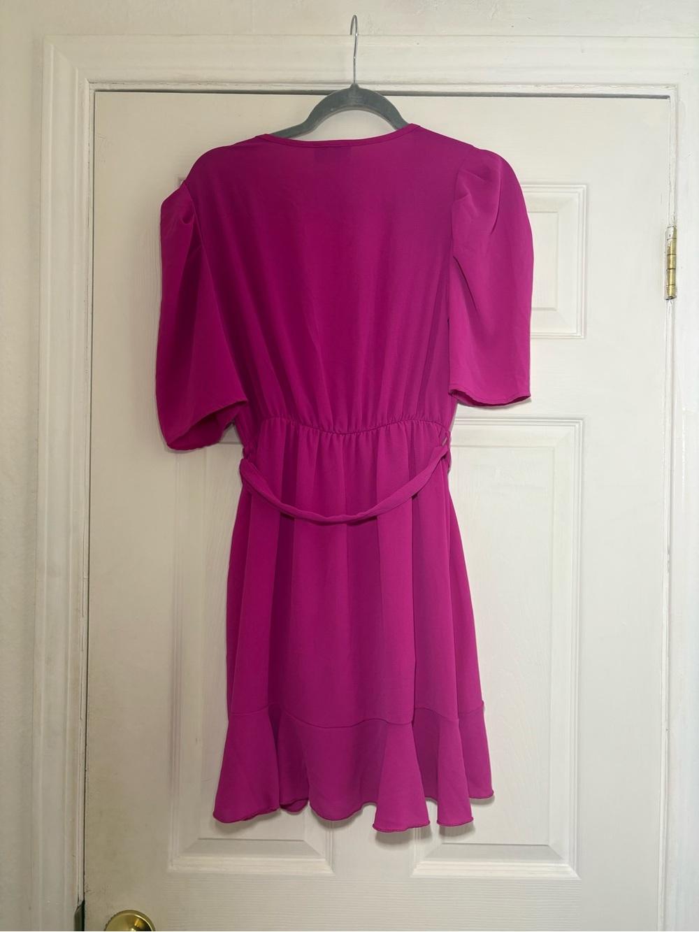 Vici Fuchsia Wrap Mini Dress with Puff Sleeves - Picture 3 of 12
